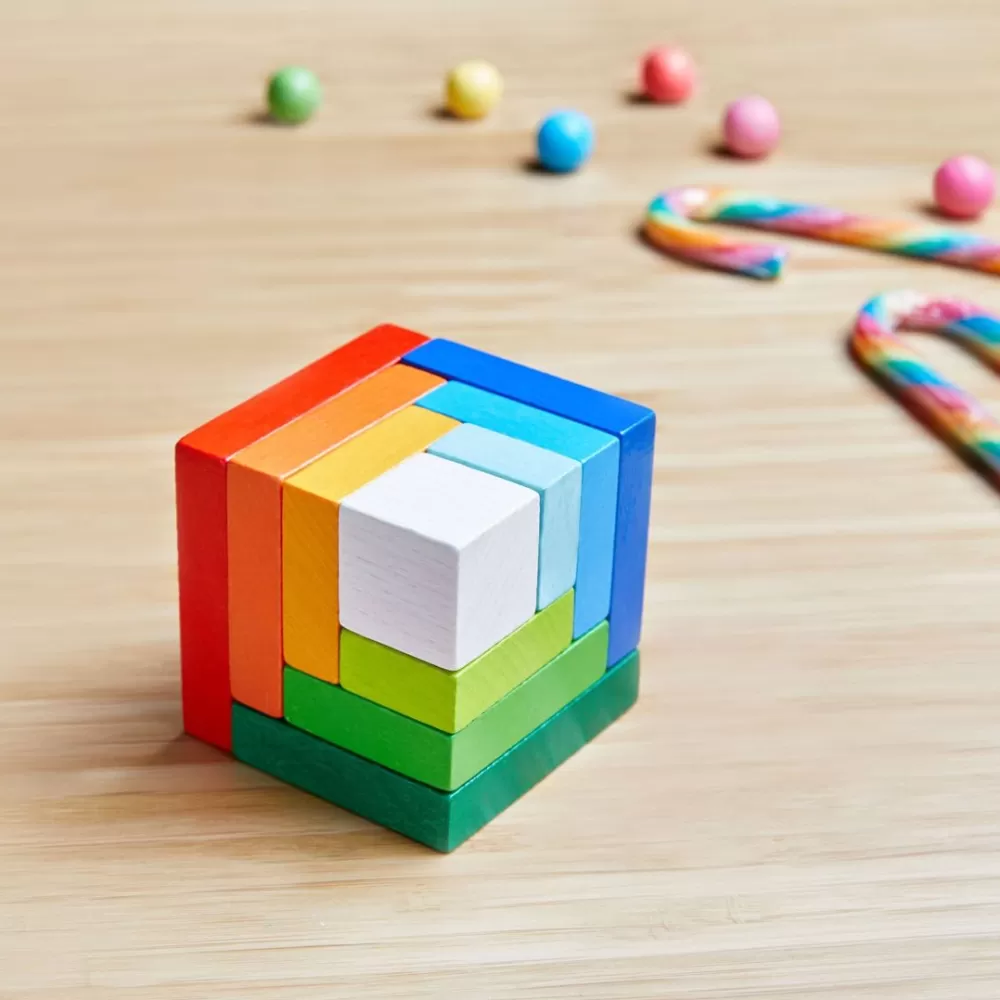 HABA 3D Rainbow Cube Arranging Game< Wooden Building Blocks