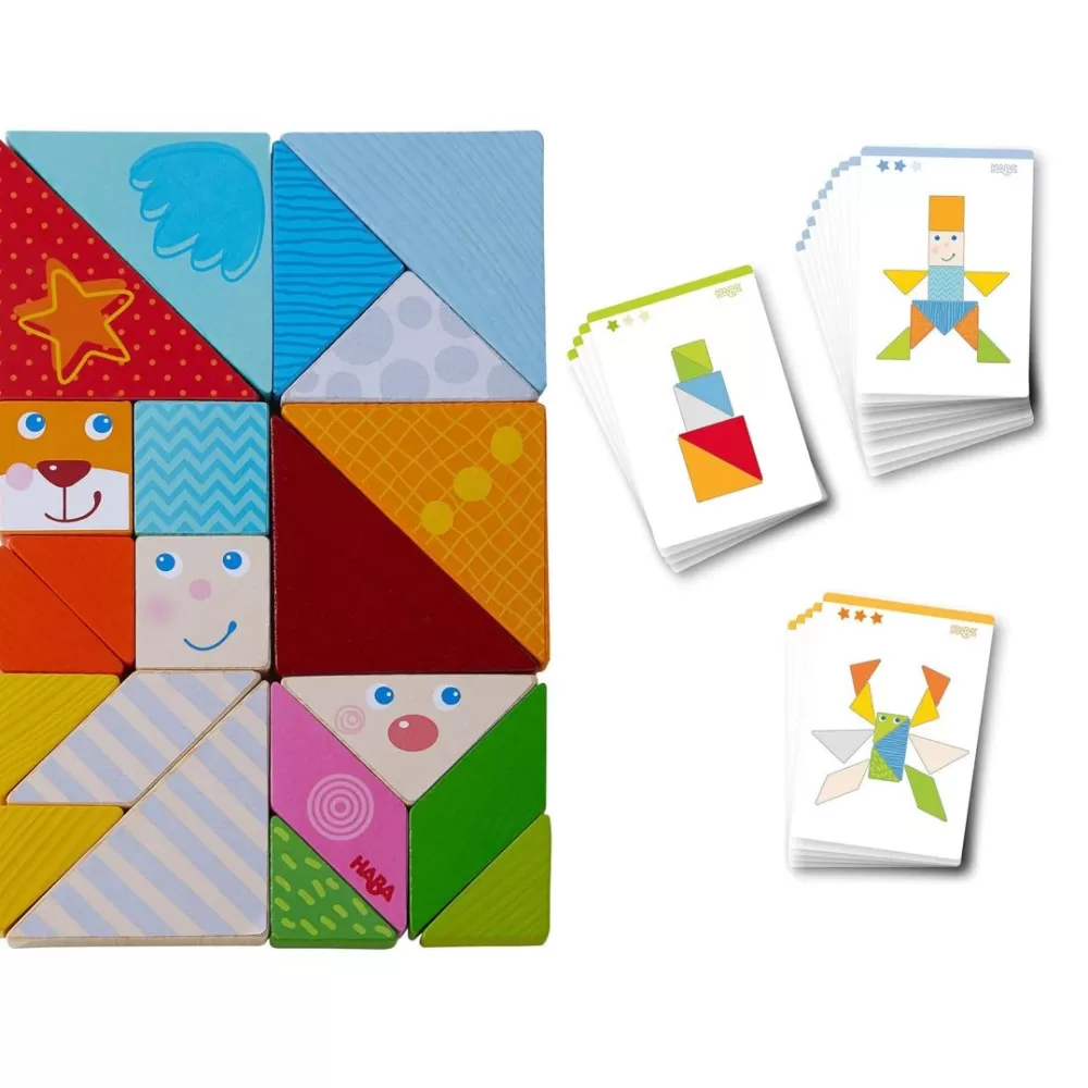 HABA Arranging Game Funny Faces Tangram Wooden Tiles< Wooden Building Blocks