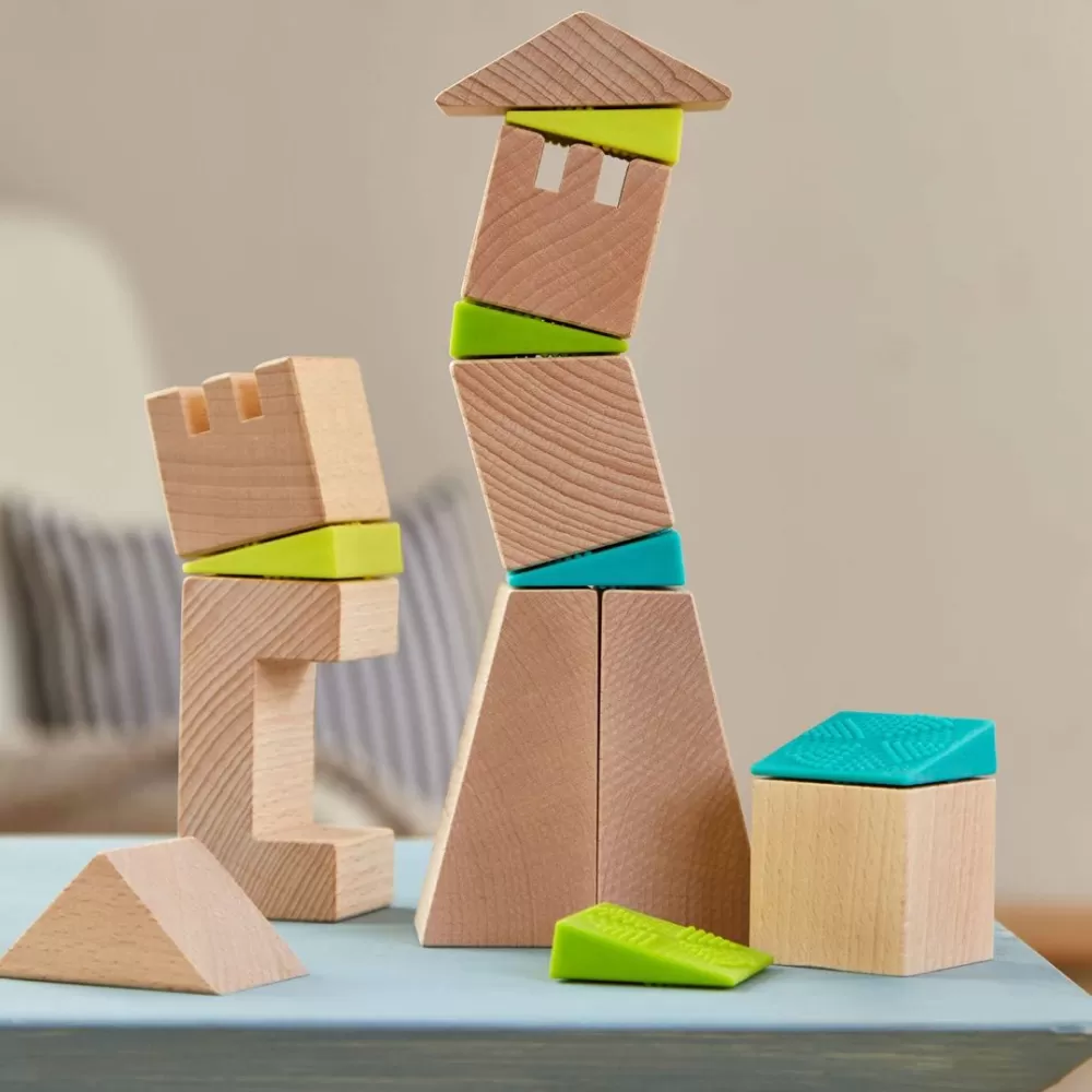 HABA Crooked Towers Wooden Blocks< Shape Sorters + Stacking Toys