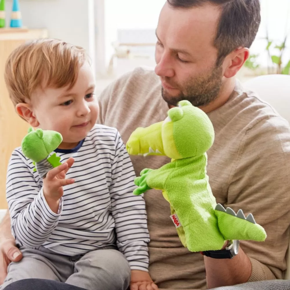 HABA Glove Puppet Crocodile With Baby Hatchling Finger Puppet< Puppets