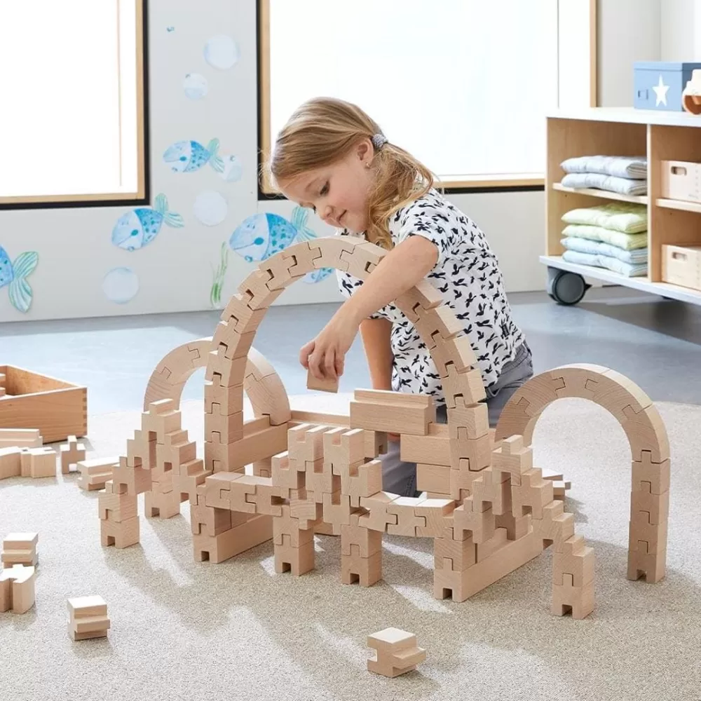 HABA Interlocking Wooden Blocks Construction Set< Wooden Building Blocks