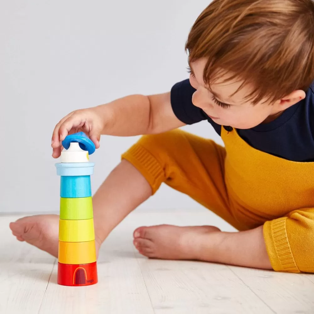 HABA Lighthouse Wooden Rainbow Stacker< Wooden Stacking Toys & Arranging Games