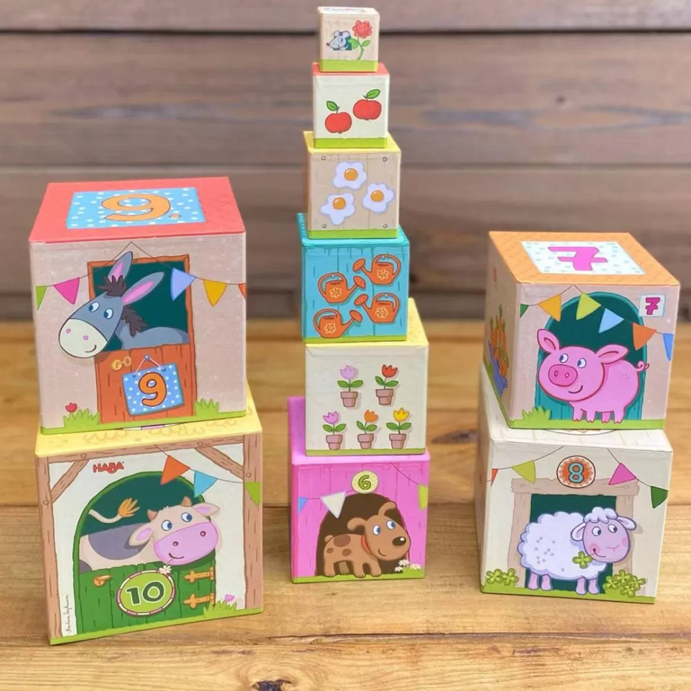 HABA On The Farm Cardboard Stacking & Nesting Cubes< Shape Sorters + Stacking Toys