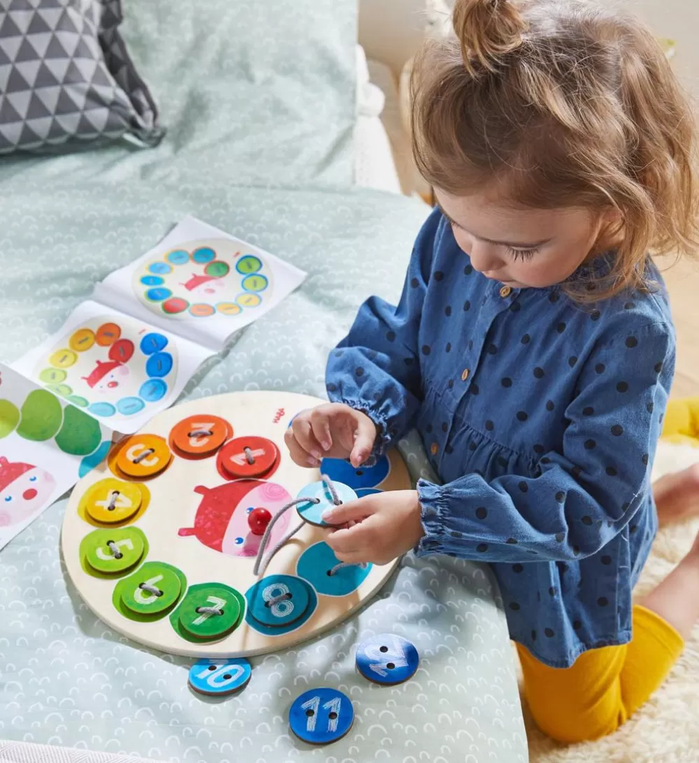 HABA Rainbow Caterpillar Counting Threading Game< Lacing Toys + Motor Skills