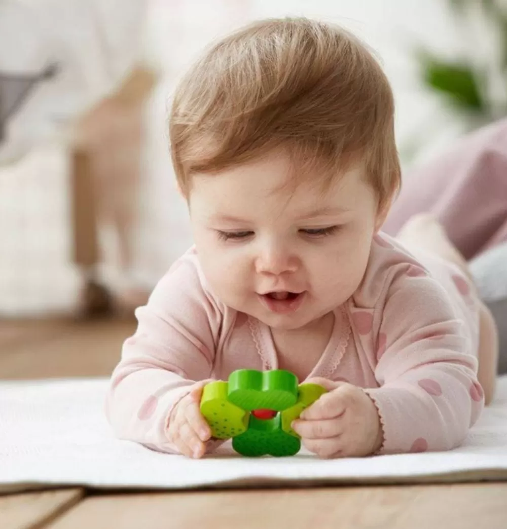 HABA Shamrock Wooden Baby Rattle With Bell< Grasping + Teething Toys